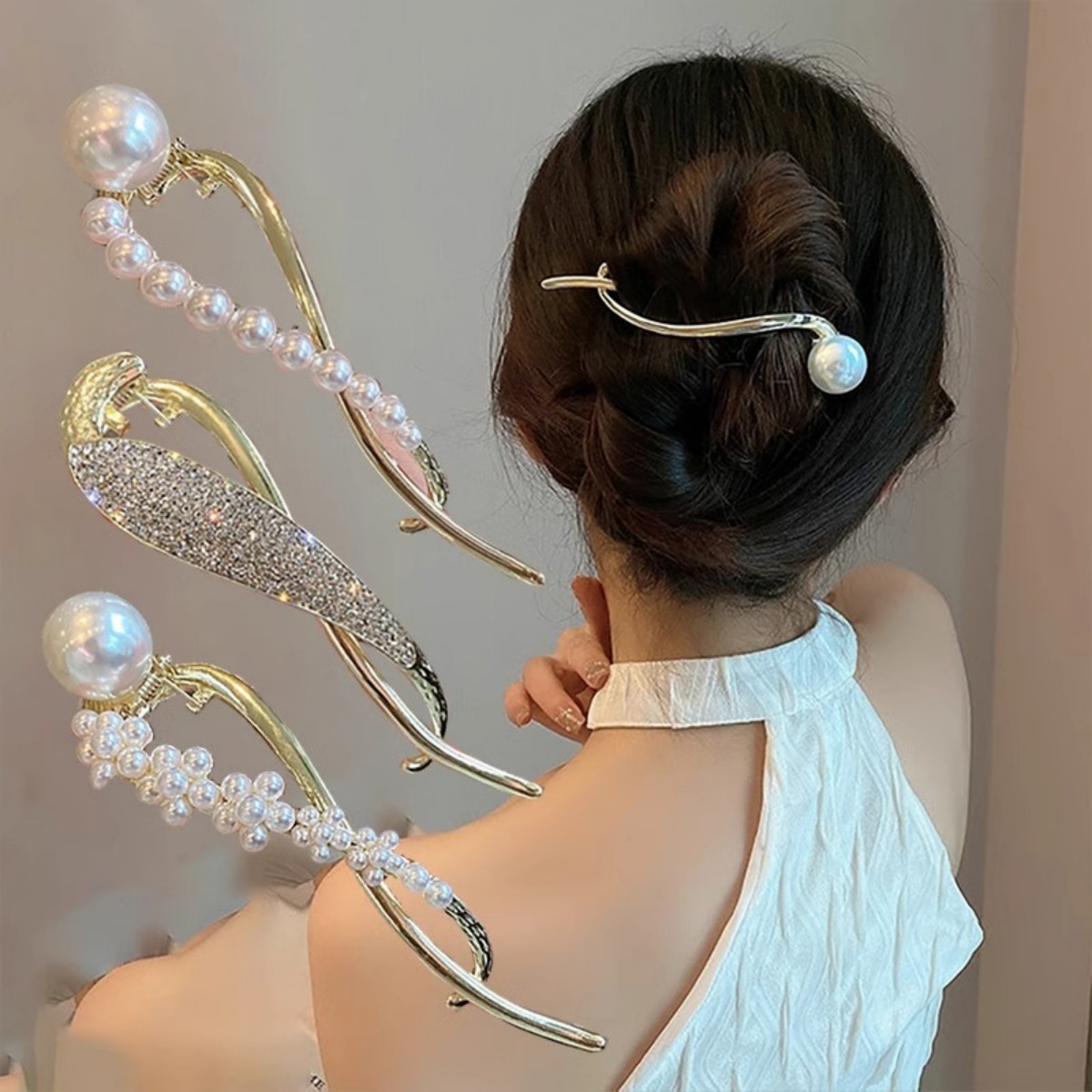 Korean Daily Lifestyle - Elegante Glitzer-Perlen-Haarspange für Frauen, trendige gedrehte